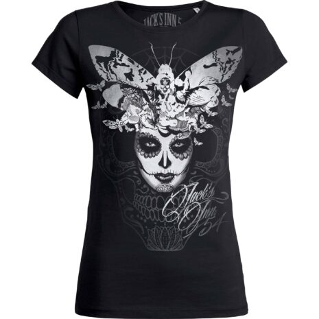 Jack's Inn 54 Damen T-Shirt Girlie "Mariposa Muerto" schwarz M Damen