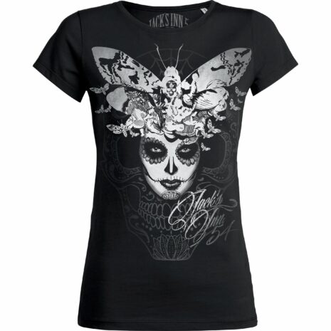 Jack's Inn 54 Damen T-Shirt Girlie "Mariposa Muerto" schwarz L Damen