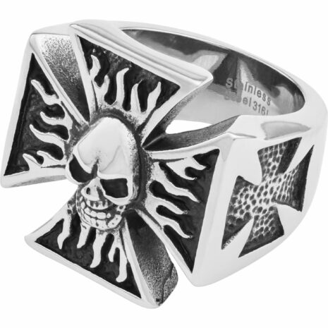 Spirit Motors Edelstahlring "Iron Cross & Skull" silber 21